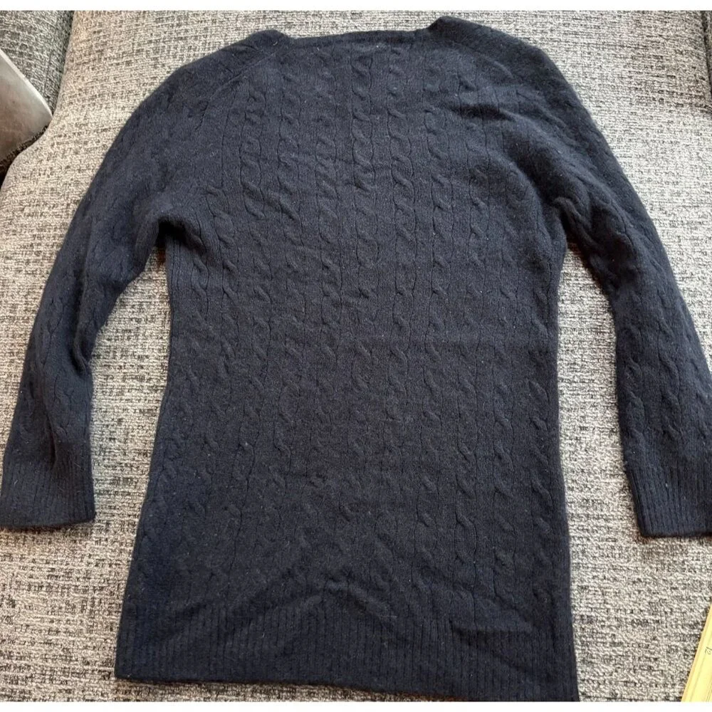 J. Crew‎ Womens Black V-Neck Cable Knit 100% Cashmere Sweater Size S